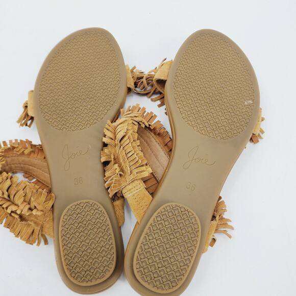 Joie Pippa Tan Suede Fringe Strap Slip On Sandal Size 6 Western Boho Hippie - Picture 7 of 7